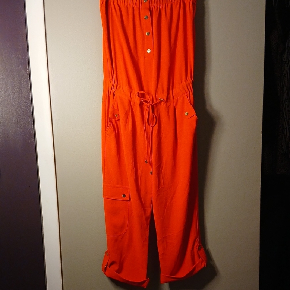 Women's Strapless Cache XS Orange Jumpsuit
